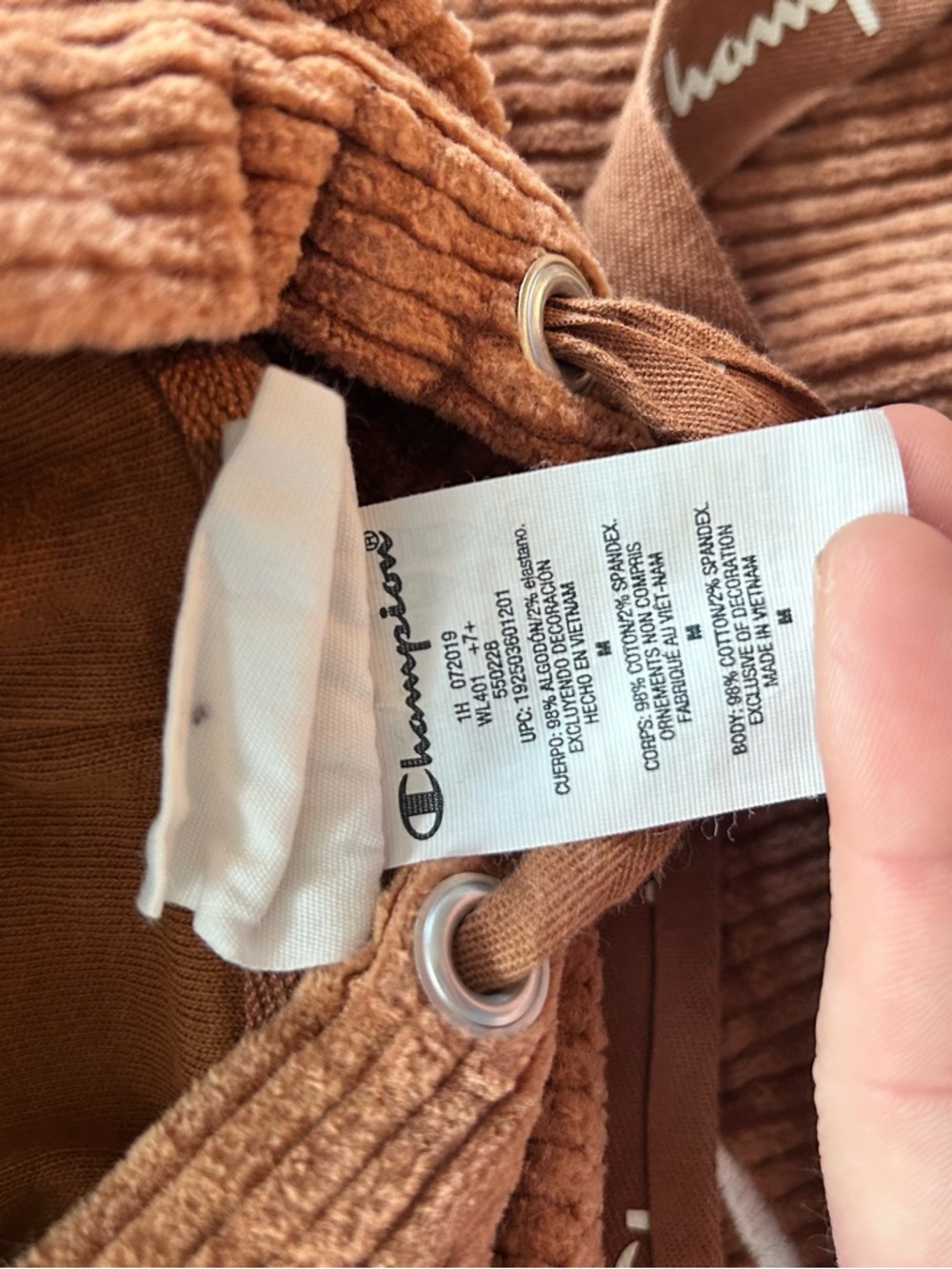 Champion Rust Brown Cropped Corduroy Hoodie with White Panels - Picture 5 of 7